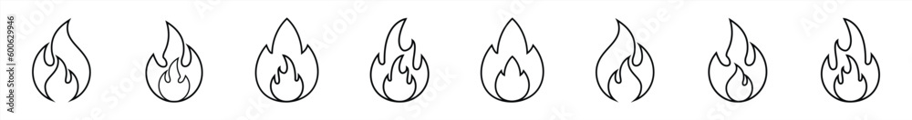 Fire flat line icons set, flames, flame of various shapes, bonfire. Fire icon collection. Vector illustration. Fire flat line icons set, flames, flame of various shapes, bonfire. Fire icon collection. Vector illustration.