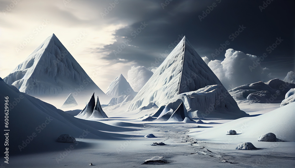 Pyramids At Giza In A Glacial Antarctica Ice Cold in Winter Landscape Background AI Generative