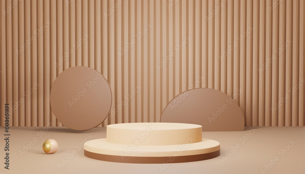 3d background products display brown scene with a platform. Stand to show cosmetic products. Stage showcase on pedestal display beige studio background - Generative Ai 3d background products display brown scene with a platform. Stand to show cosmetic products. Stage showcase on pedestal display beige studio background - Generative Ai