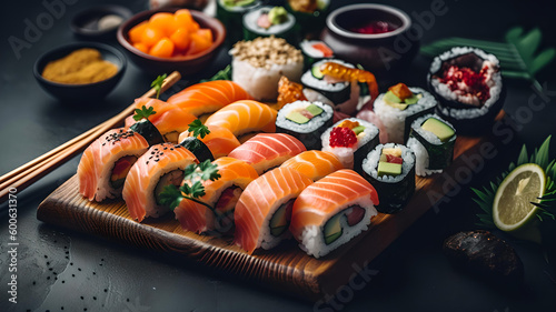 Fresh sushi made with natural ingredients, made with generative ai