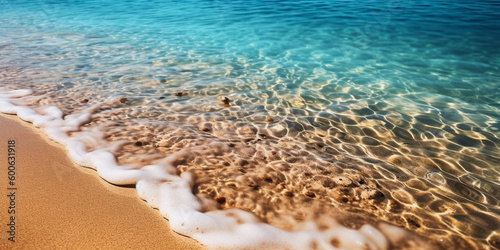 Stunning beautiful sea landscape beach with turquoise water. Beautiful Sand beach with turquoise water. Travel concept. Generative Ai © qOppi