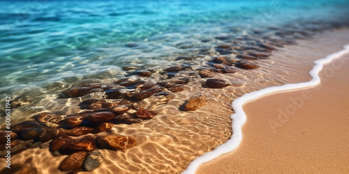 Stunning beautiful sea landscape beach with turquoise water. Beautiful Sand beach with turquoise water. Travel concept. Generative Ai