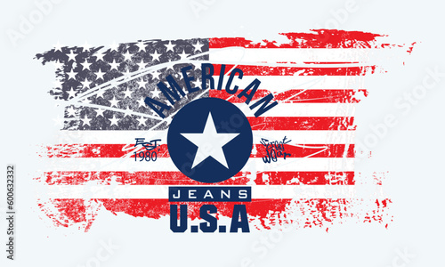 Grunge American flag background. Urban typography street art graffiti slogan print with spray effect for graphic tee t shirt, Grunge USA Flag, broken american flag