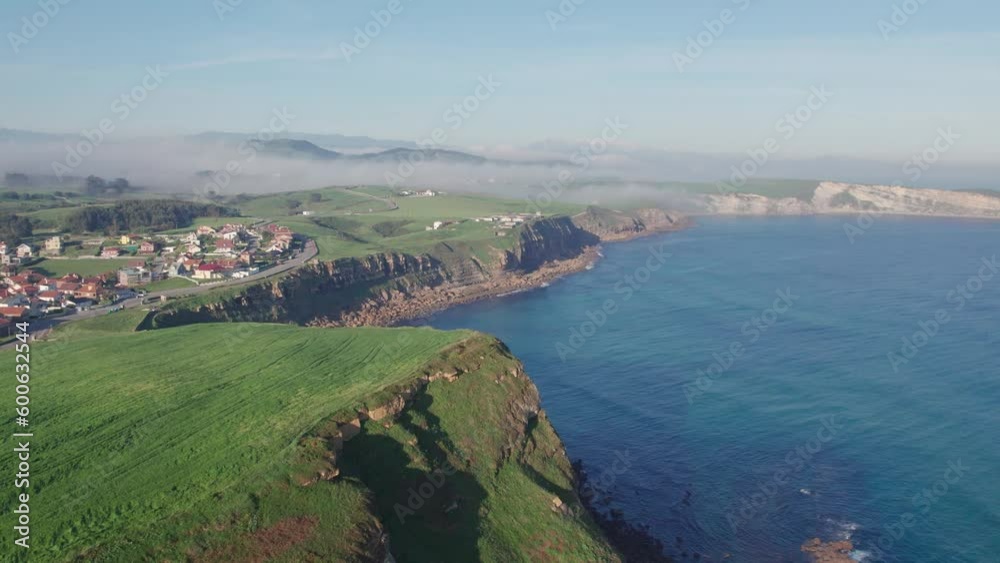 Suances, Coastal Village Of Santander. Cantabria, Spain. Green Massive Hills, Drone Footage Suances, Coastal Village Of Santander. Cantabria, Spain. Green Massive Hills, Drone Footage