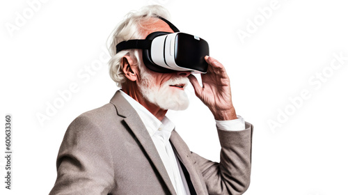 older man using virtual reality headset isolated on a transparent background, generative ai © Perfect PNG