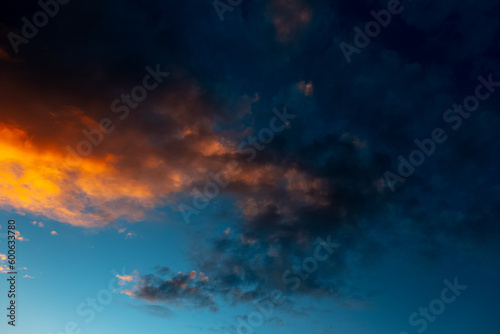 Landscape of beautiful cloudy sky at sunset. Colourful natural background.