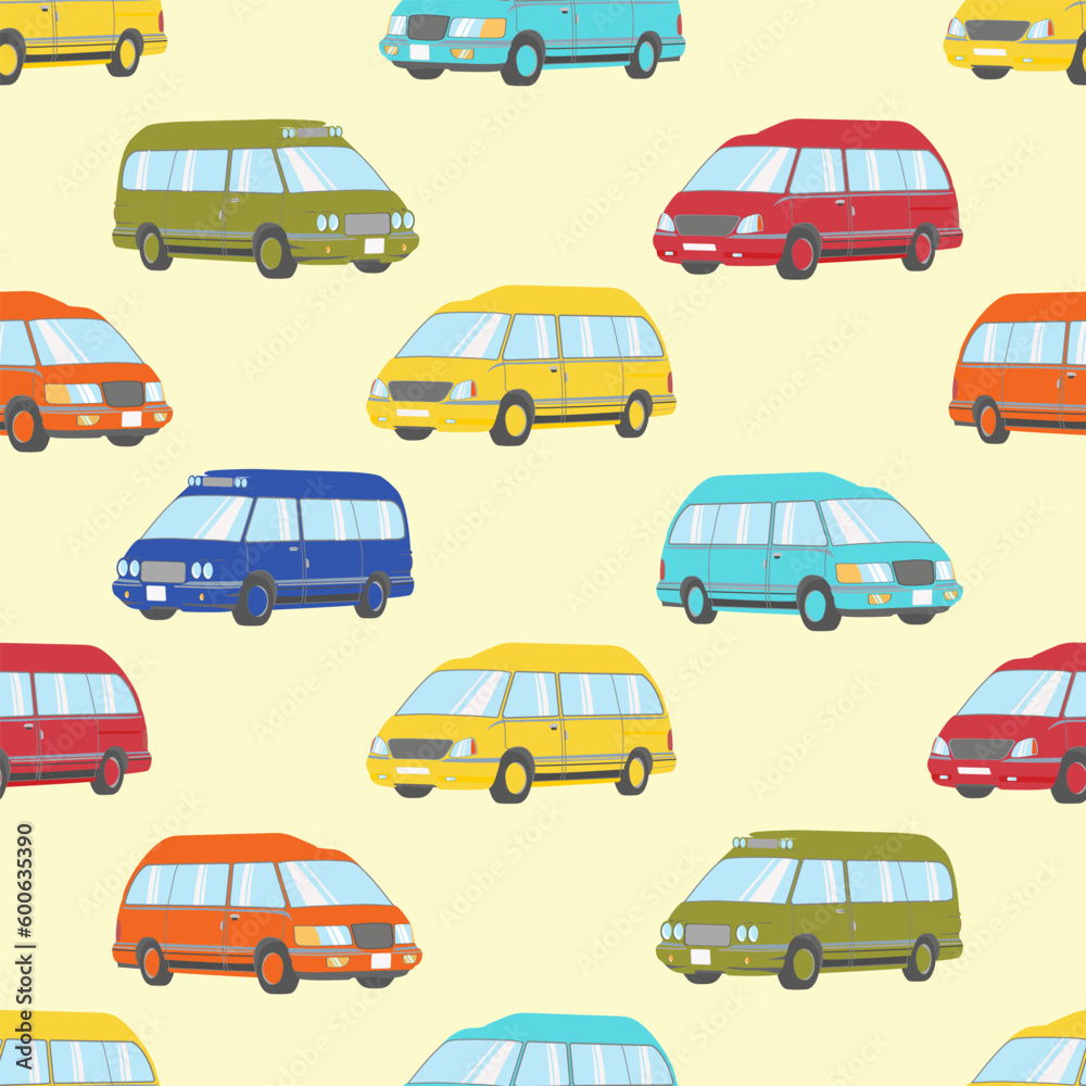 pattern with colorful minibuses
