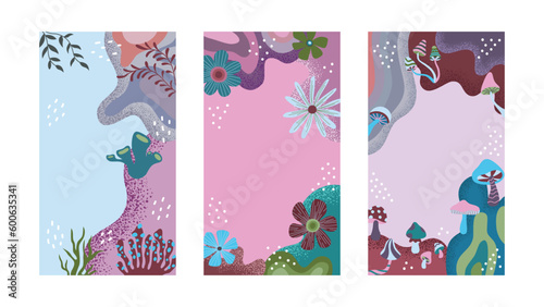 wonderland fantasy background illustration with decorative objects and editable color