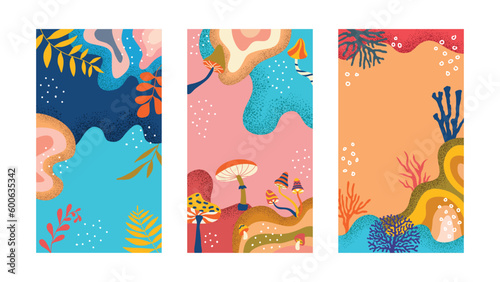 wonderland fantasy background illustration with decorative objects and editable color