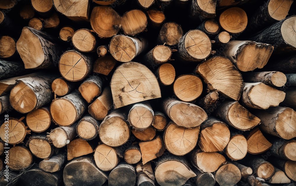 A pile of stacked firewood texture background. Generative AI A pile of stacked firewood texture background. Generative AI