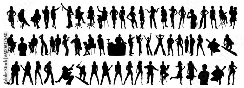 Human Silhouettes icons set. Men and women standing people in black color isolated on tranperent background.