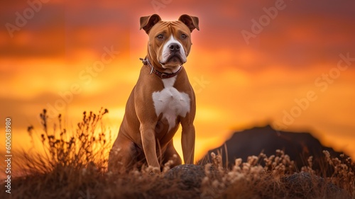 Majestic American Staffordshire Terrier at Sunset
