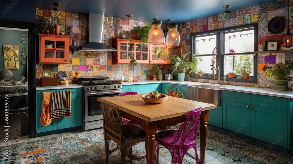 Eccentric Delights: A Colorful and Eclectic Kitchen with Vibrant Patterns and Vintage Flair 2. Generative AI Eccentric Delights: A Colorful and Eclectic Kitchen with Vibrant Patterns and Vintage Flair 2. Generative AI