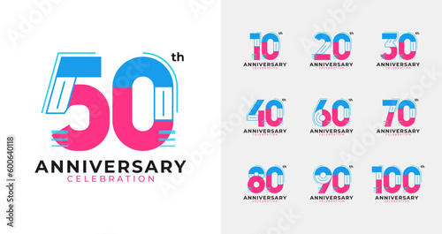 Pop color geometric anniversary logo collections. Birthday number for event, invitation card, or banner elements