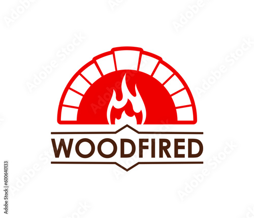 Fireplace, hearth icon. Italian cuisine restaurant hearth, bakery shop fireplace with burning wood logs or barbeque bar firewood oven chimney vector symbol. Pizzeria cooking stove icon or emblem