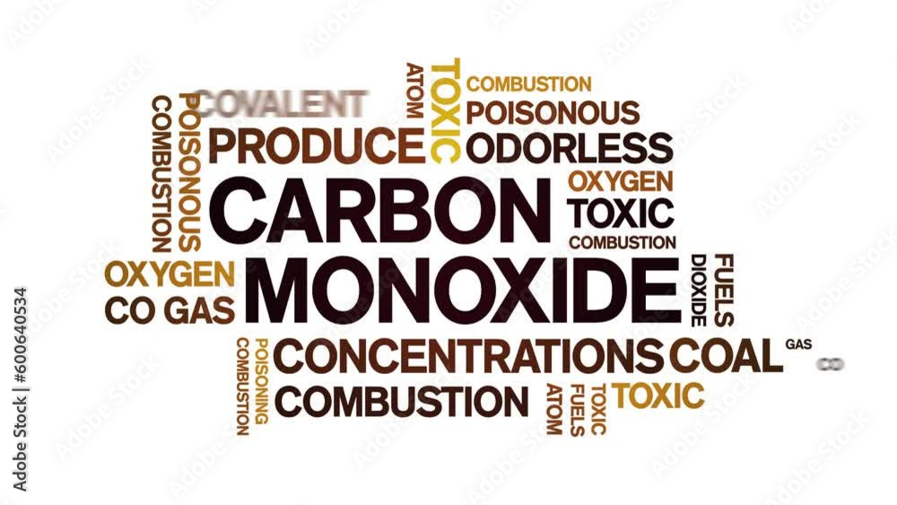 Carbon Monoxide animated tag word cloud;text design animation kinetic typography seamless loop.