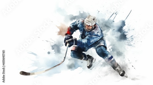  a watercolor painting of a hockey player going down the ice. generative ai