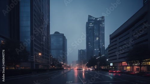  a city street at night with a lot of traffic on it.  generative ai © Shanti