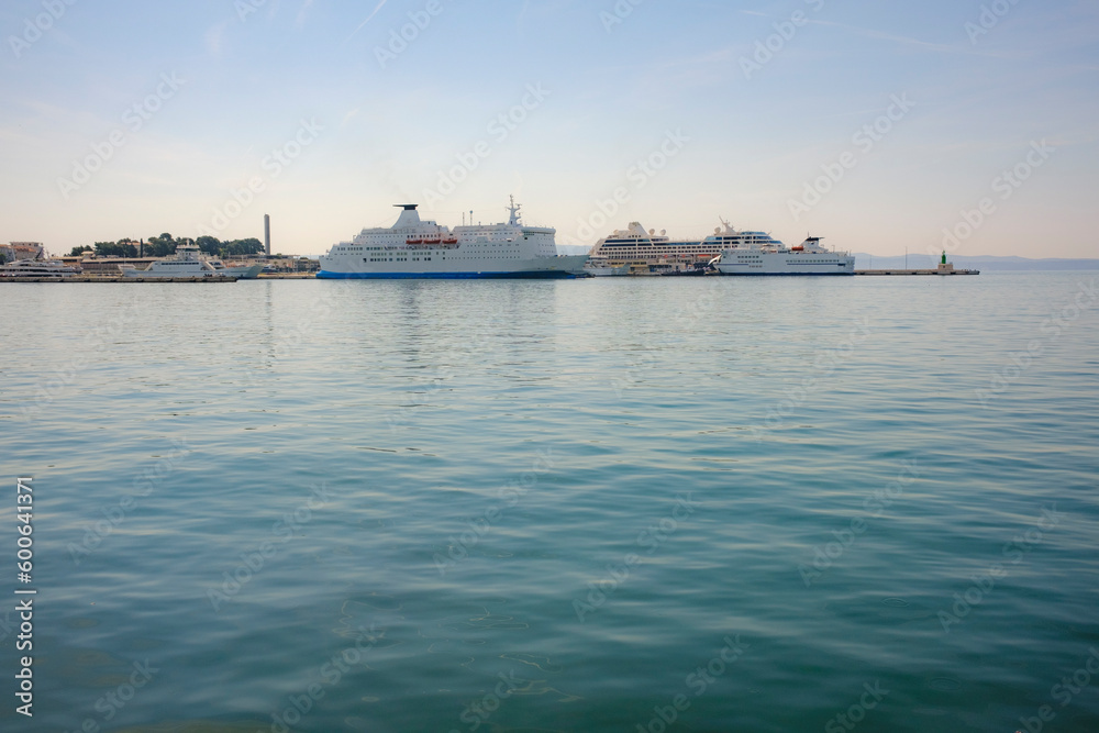 passenger ships in the harbor in the distance, Adriatic coast