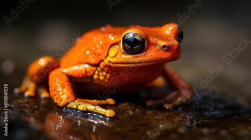  a close up of a small orange frog on a rock.  generative ai © Shanti