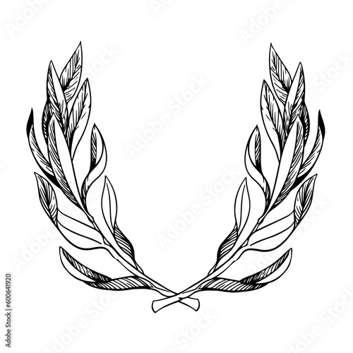 Black and white silhouette of round olive branches. The symbol of nograd, achievement, heraldry, nobility. Vector illustration. photo
