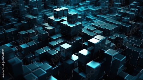 Abstract 3d rendering of cubes, Futuristic background, Network concept.Generative Ai © Rudsaphon