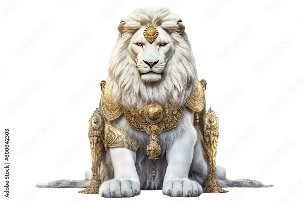 The Royal White lion with luxury dress costume. Close up Portrait King ...