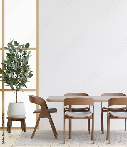 Dining room and kitchen copy space on white background wall for mockup and copy space