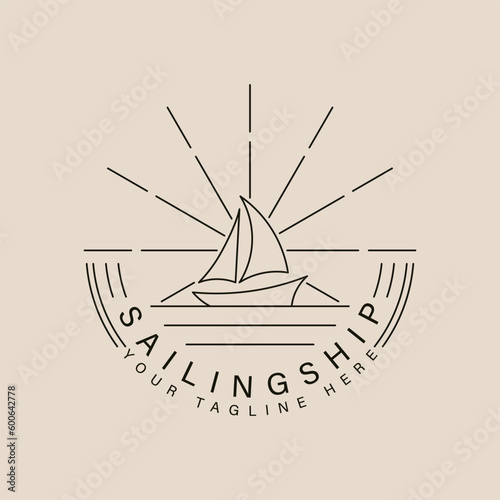 sailing ship logo, icons, with line art logo vector symbol illustration