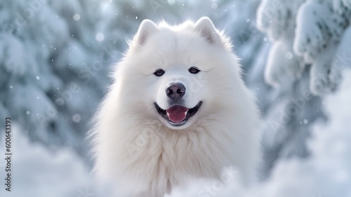 Snowy Bliss: A Samoyed Dog in Winter Wonderland © Emojibb.Family