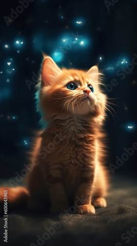  a cat that is sitting down looking up at the sky. generative ai