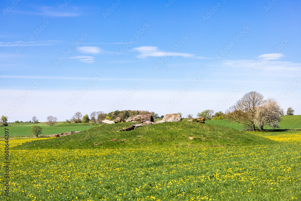 Hill with a passage grave in a beautiful rural landscape