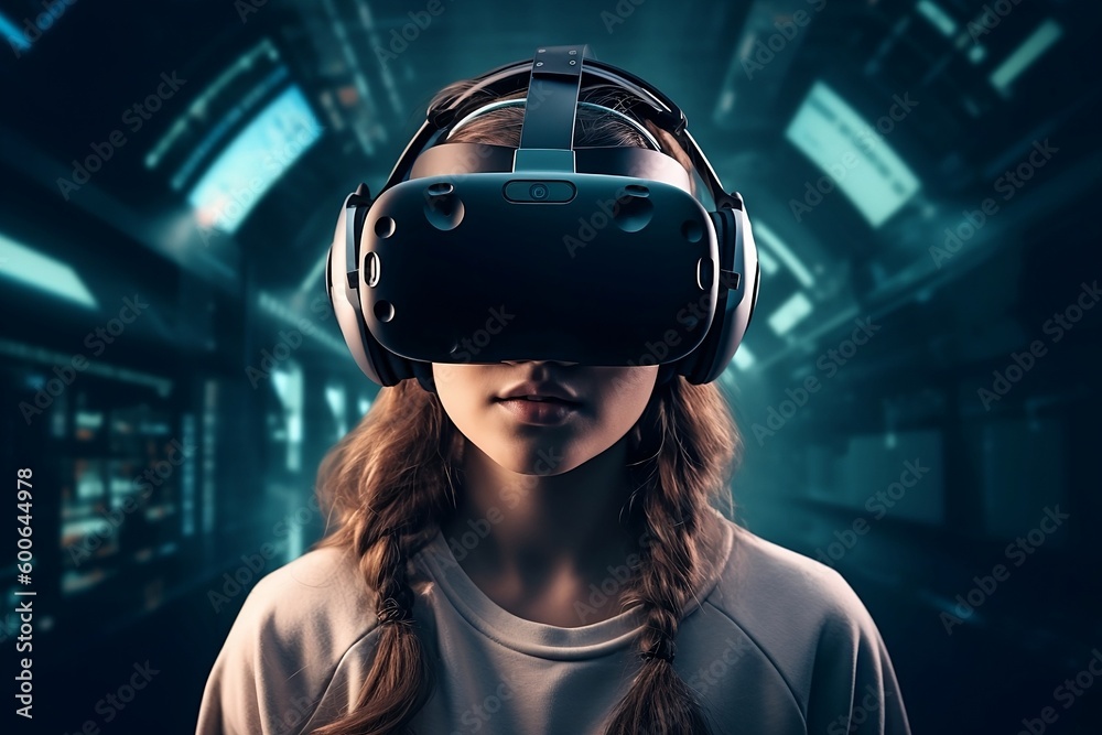 Girl wearing virtual reality headset | virtual reality | virtual world | metaverse Girl wearing virtual reality headset | virtual reality | virtual world | metaverse