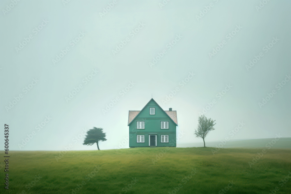 Foggy Meadow and House, Generative AI