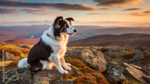 Fotografia A majestic Border Collie sits on a hilltop