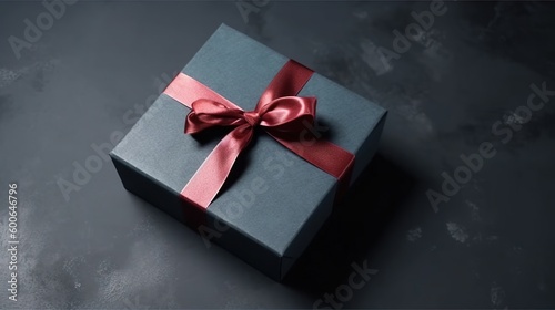  a black box with a red ribbon and a bow on it. generative ai