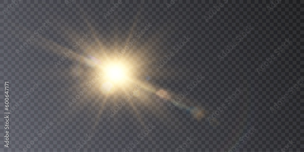 Bright sun with shimmering highlights on a transparent background. vector gradient	
