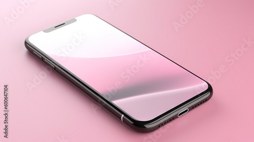  a cell phone with a glass screen on a pink background. generative ai