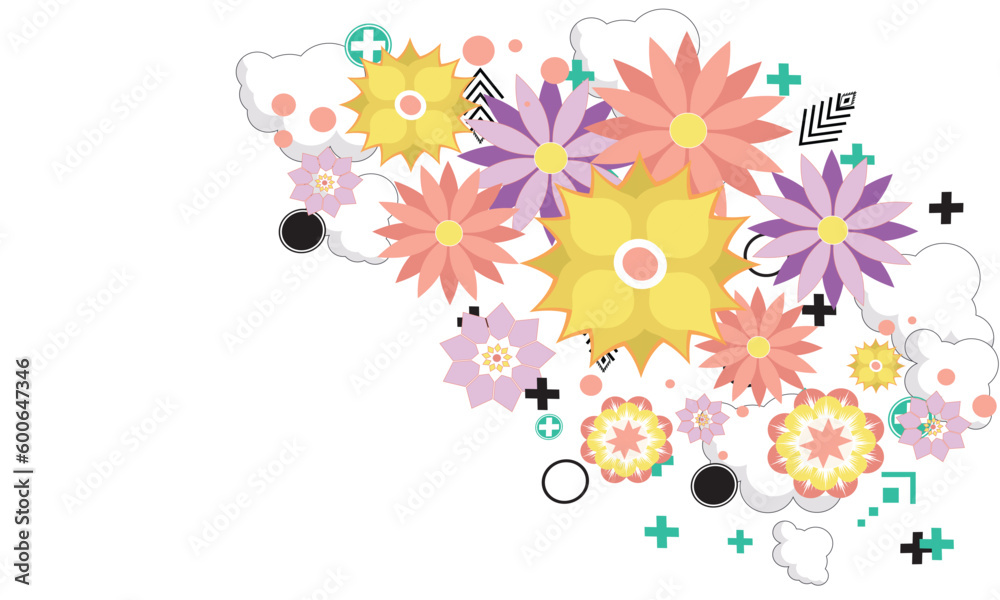 Flowers and leaves  background. Trendy with bright colours perfect for poster, wallpaper, banner and backdrop