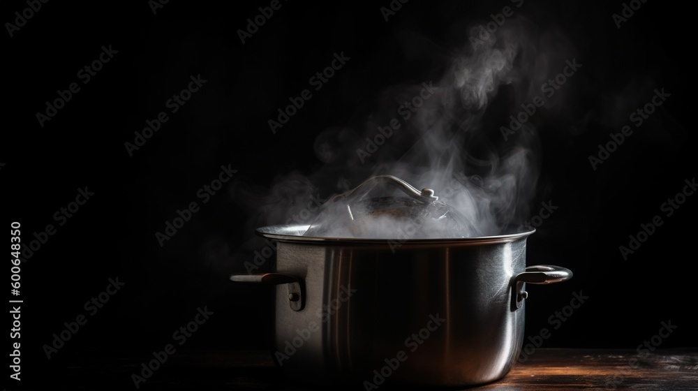 a pot with steam rising out of it on a table. generative ai a pot with steam rising out of it on a table. generative ai