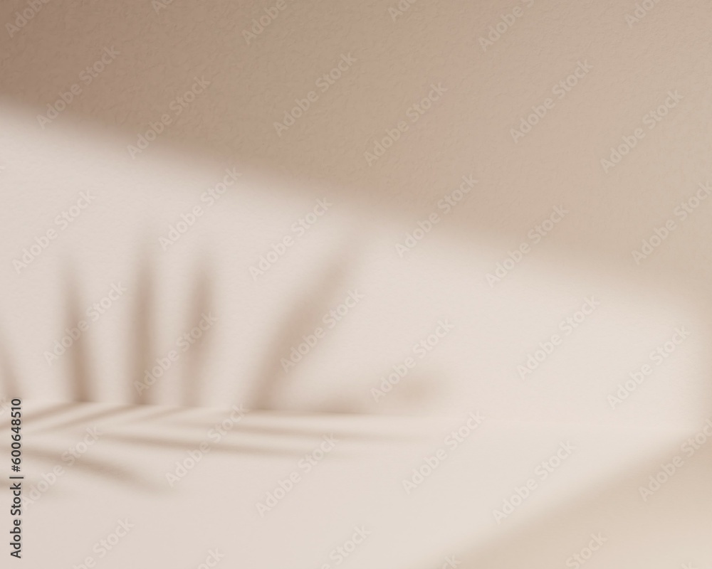 3D background display, natural tree leaf shadow pastel beige cream backdrop. Nature product promotion beauty cosmetics . Nude Studio Minimal showcase 3D rendering advertisement. 3D background display, natural tree leaf shadow pastel beige cream backdrop. Nature product promotion beauty cosmetics . Nude Studio Minimal showcase 3D rendering advertisement.