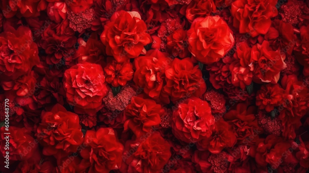 a bunch of red flowers that are in the middle of a wall. generative ai a bunch of red flowers that are in the middle of a wall. generative ai