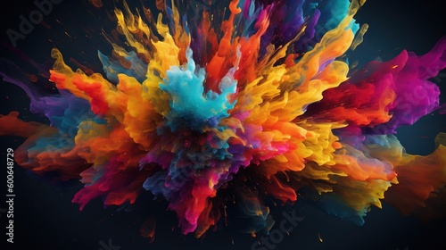  a multicolored explosion of colors on a black background.  generative ai © Shanti