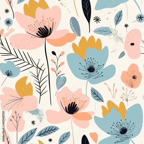 Motif sans couture fleurs pastel 