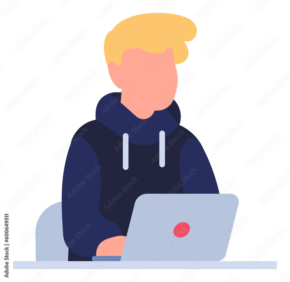 Young man sitting with laptop. Student studying Young man sitting with laptop. Student studying