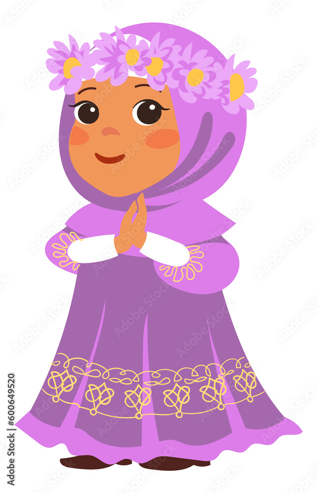Kid in beautiful children hijab. Islamic little girl