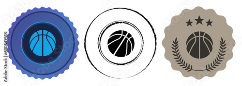 Basketball basket ball medal round shape competition tournament winner medallion graphic set
