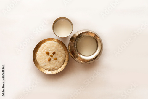Delicious Kheer with glass of milk  Traditional indian sweet dish  Pakistani dessert. 