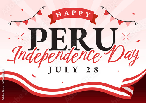 Peru Independence Day Vector Illustration on july 28 with Waving Flag in National Holiday Flat Cartoon Hand Drawn Landing Page Background Templates