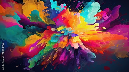  a colorful explosion of paint on a black background with a black background. generative ai